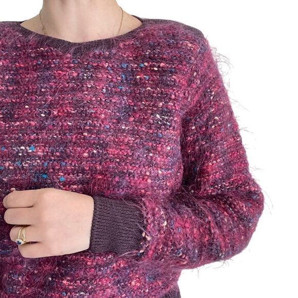 Vintage 80s St. John Rainbow Purple Fluffy Mohair Retro Oversized Sweater Sz S - Picture 4 of 7